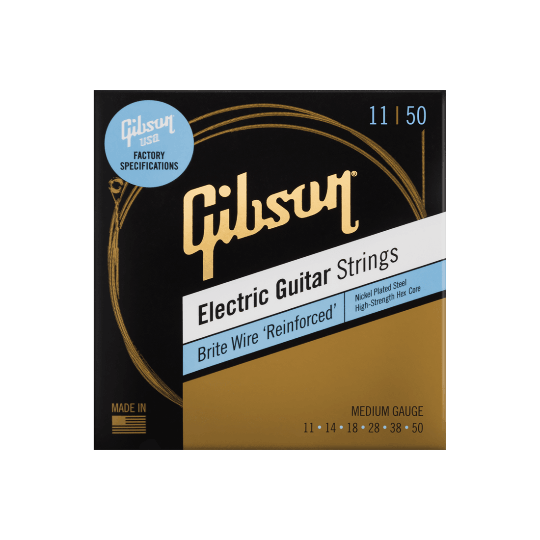 Gibson Brite Wire Reinforced Electric Guitar Strings, Medium Gauge(SEG-BWR11)