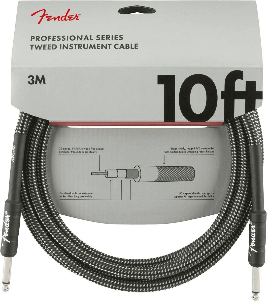FENDER Pro Series Instrument Cables, 10', Gray Tweed