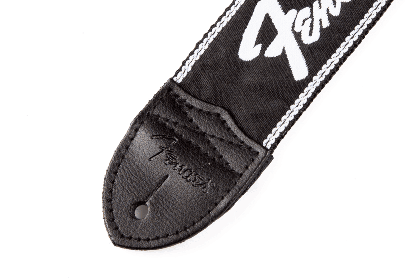 FENDER Running Logo Strap, Black/White Logo, 2"