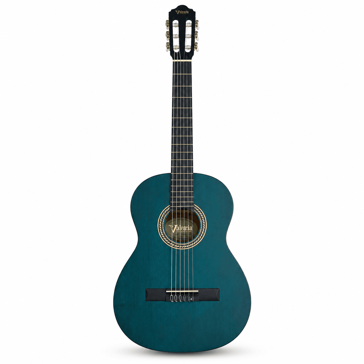 Valencia VC203TBU 3/4 Sized Classical Guitar, Transparent Blue