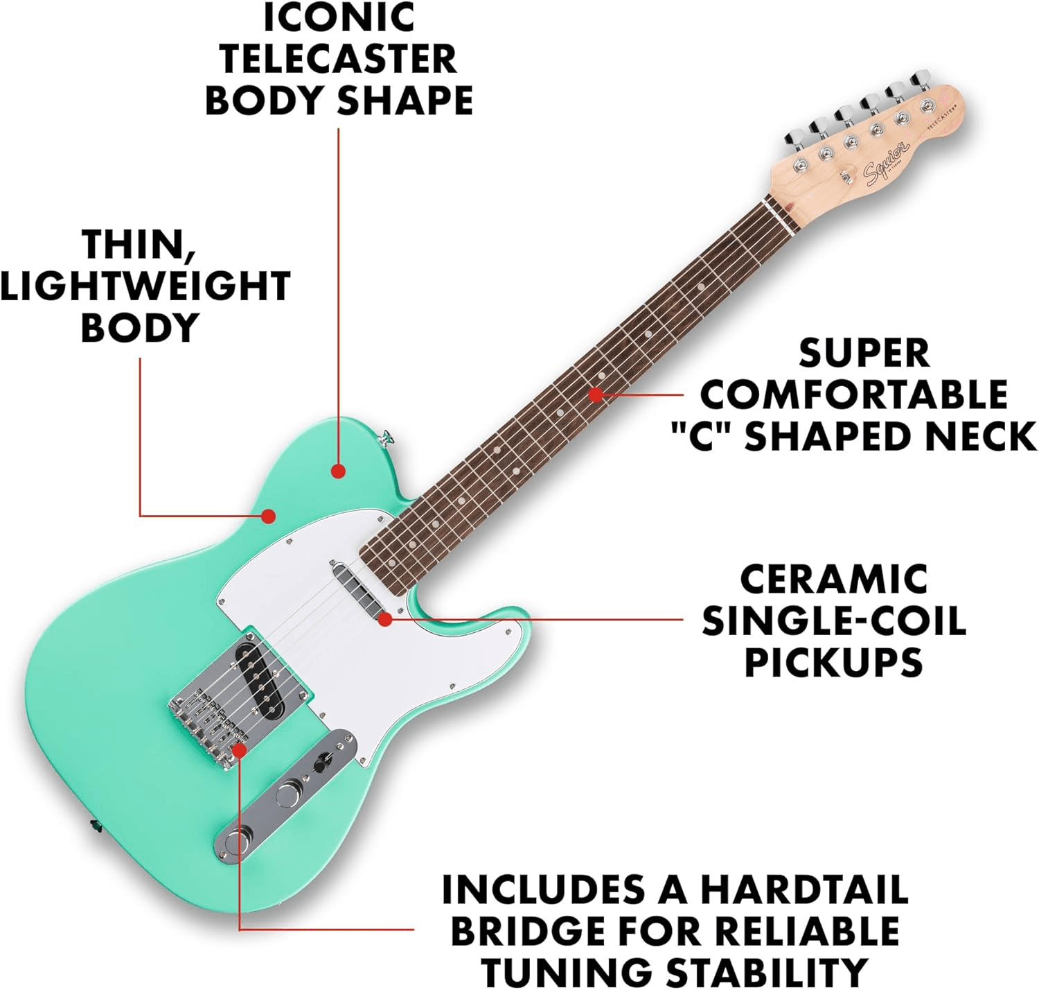 Fender SQUIER DEBUT Tele, Laurel Fingerb, White Pickguard, Sea Foam Green
