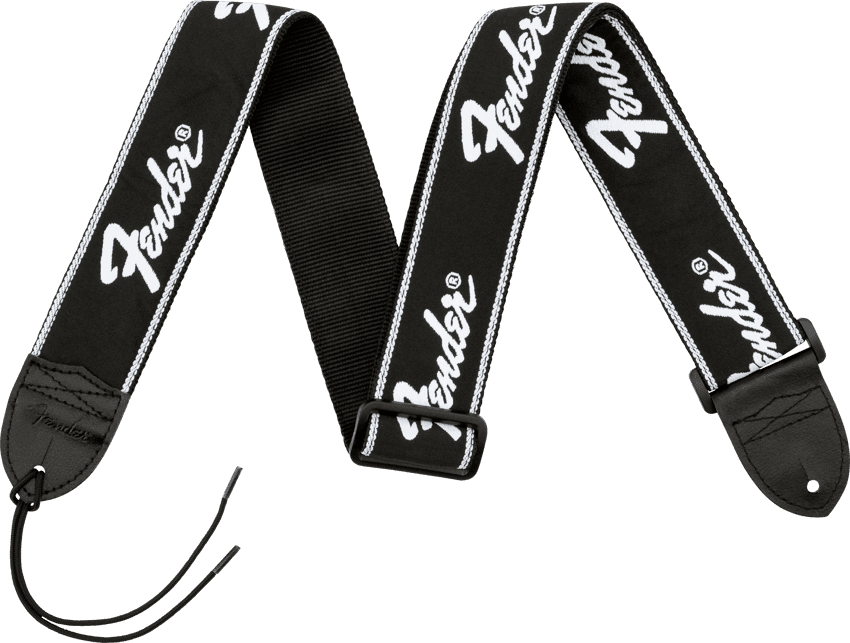 FENDER Running Logo Strap, Black/White Logo, 2"