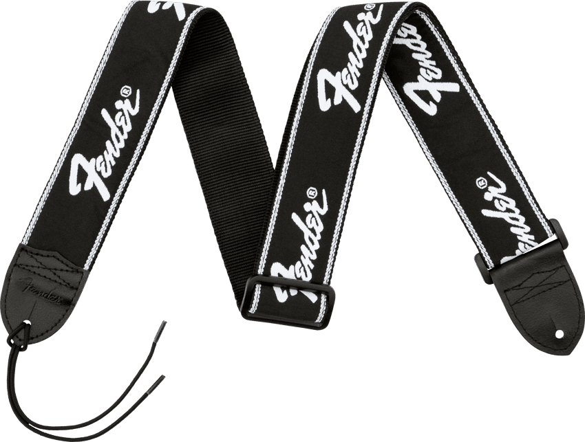 FENDER Running Logo Strap, Black/White Logo, 2"