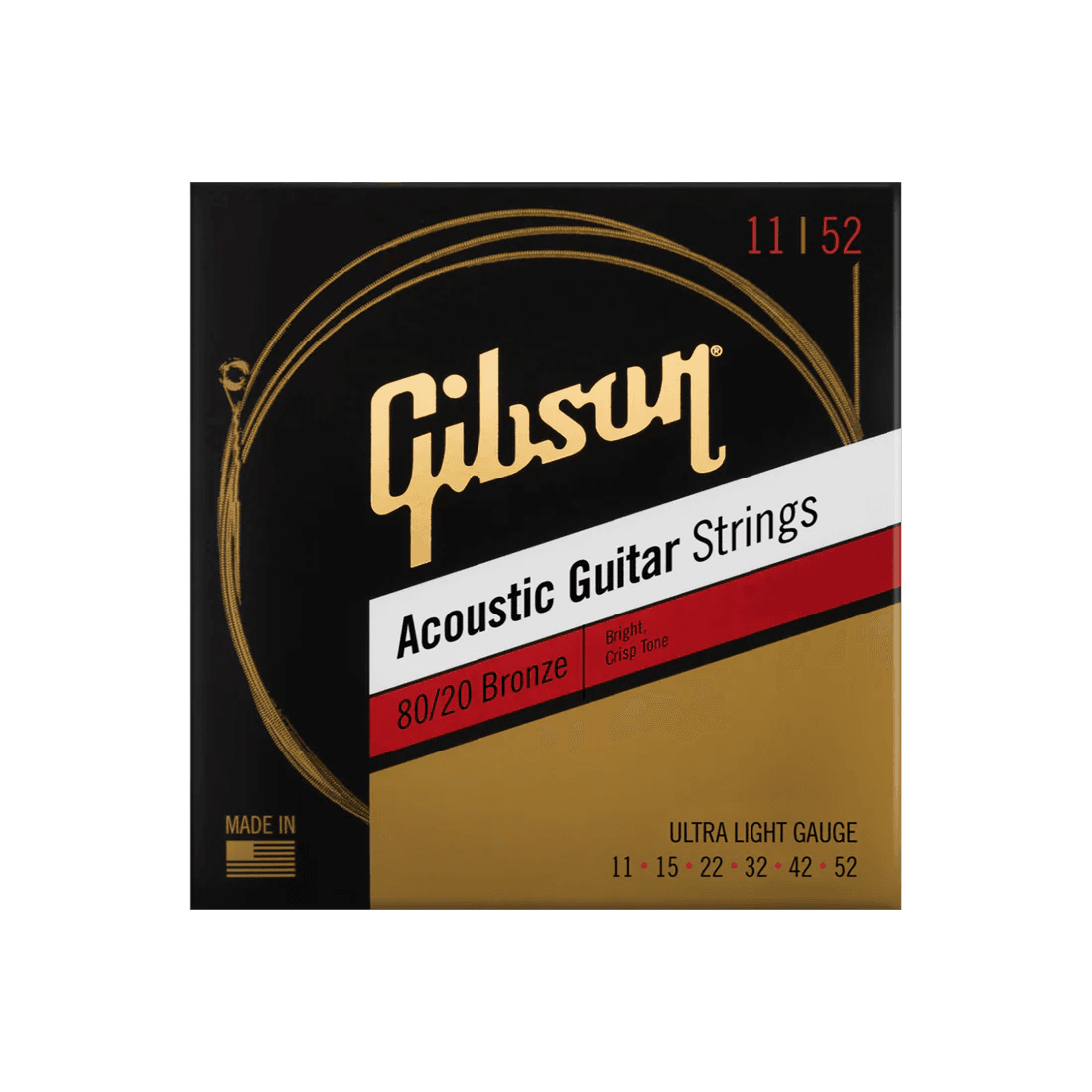Gibson 80/20 Bronze Acoustic Guitar Strings, Ultra-Light Gauge(SAG-BRW11)