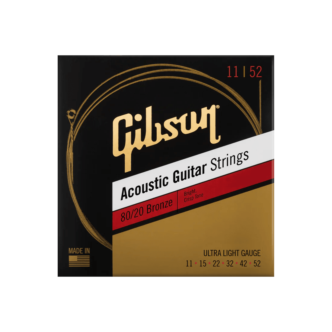 Gibson 80/20 Bronze Acoustic Guitar Strings, Ultra-Light Gauge(SAG-BRW11)