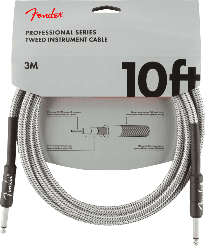 FENDER Pro Series Instrument Cable, 10', White Tweed