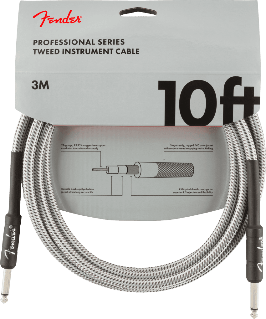 FENDER Pro Series Instrument Cable, 10', White Tweed
