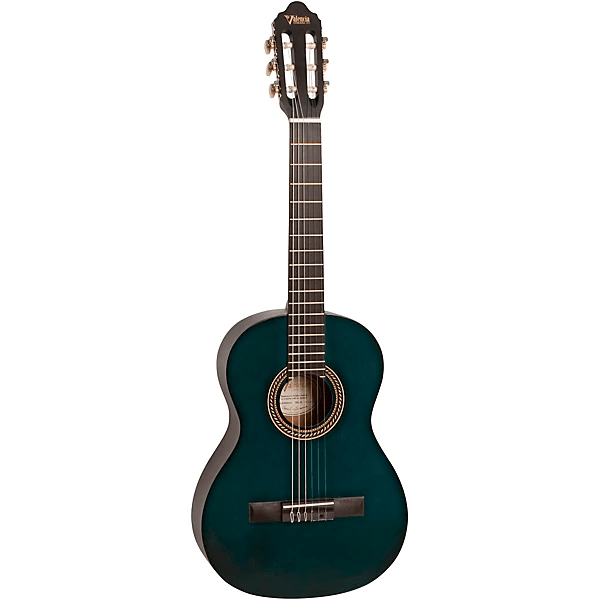 Valencia VC203TBU 3/4 Sized Classical Guitar, Transparent Blue