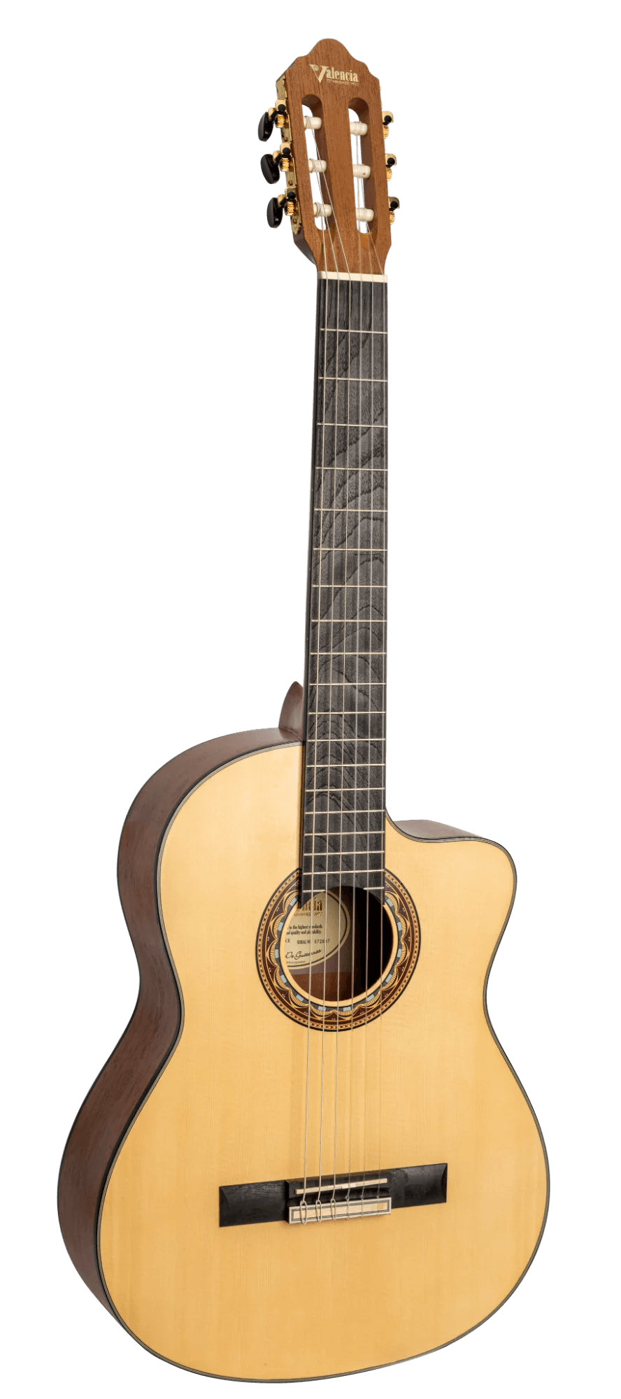 Valencia VC304CE Classical Guitar, Natural, Cutaway Electric