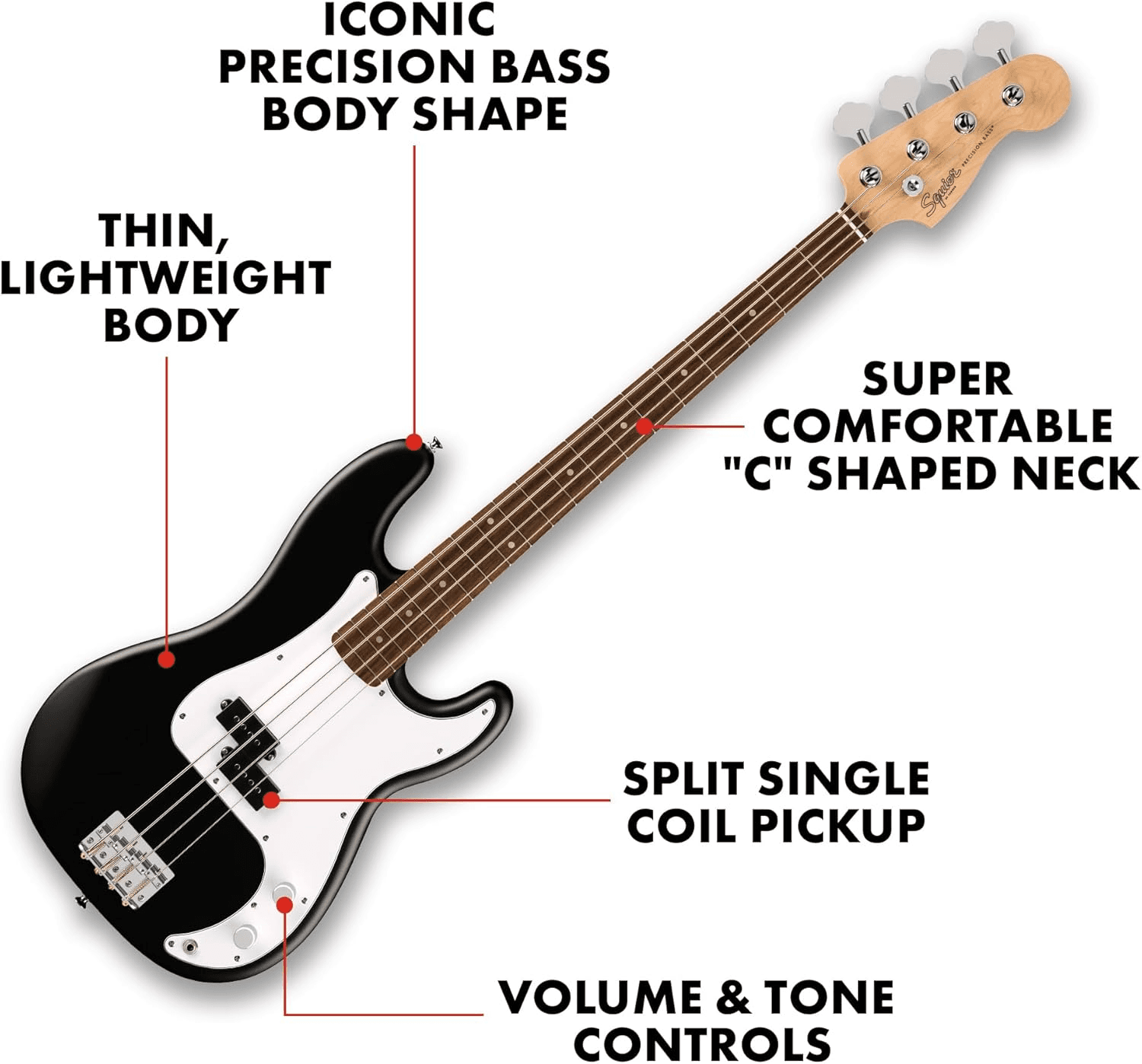 Fender Debut Precision Bass, Laurel Fingerboard, White Pickguard, Black