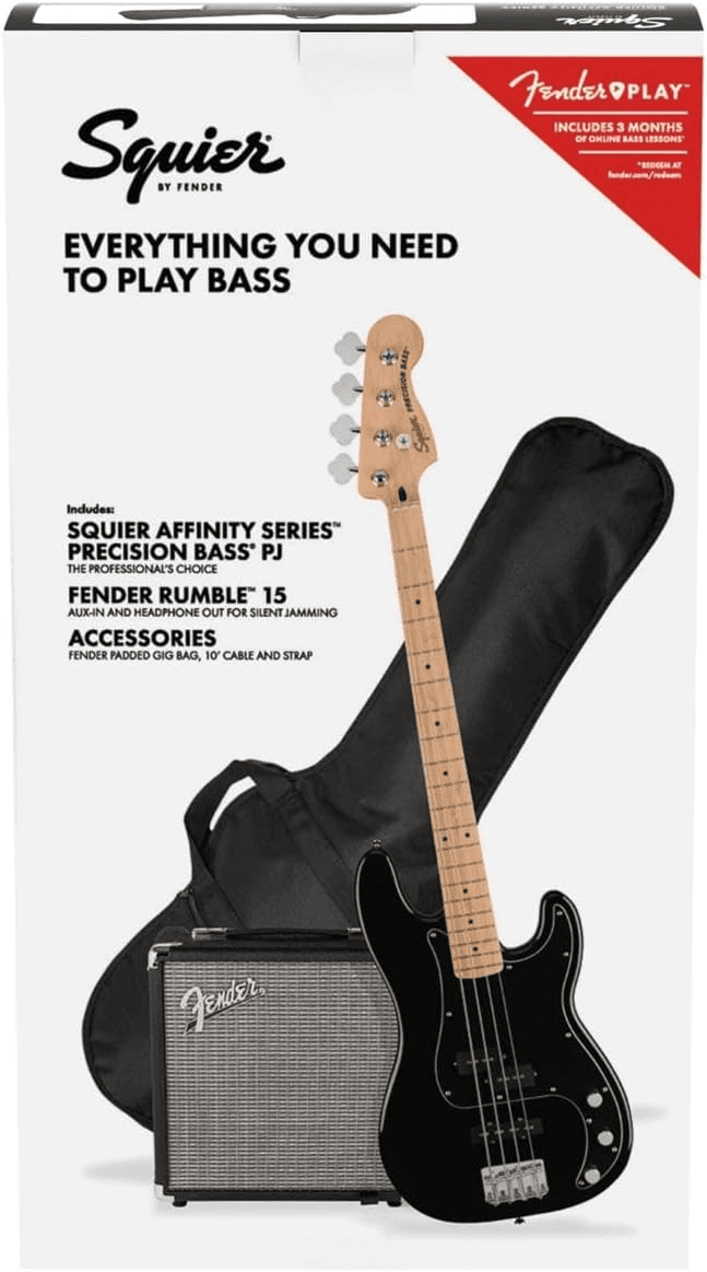 Fender Squier Affinity Series PJ Bass Maple Fingerboard Pack With Fender Rumble 15G Amp Black