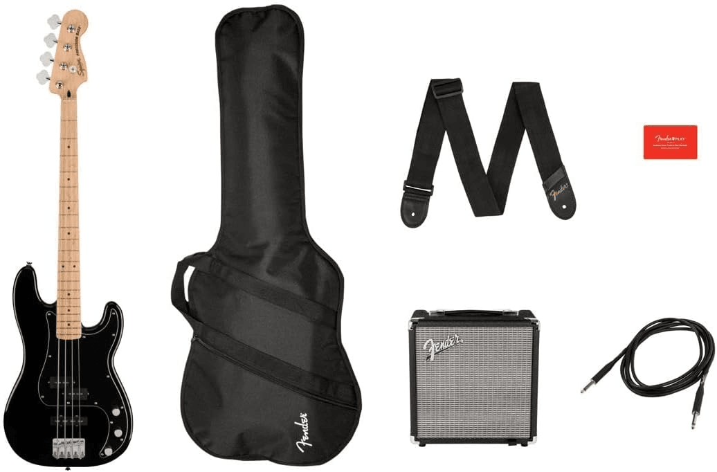 Fender Squier Affinity Series PJ Bass Maple Fingerboard Pack With Fender Rumble 15G Amp Black